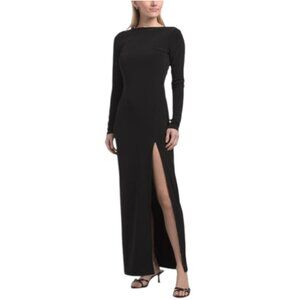 SUSANA MONACO Made In Usa Matte Jersey High Slit Long Sleeve Dress